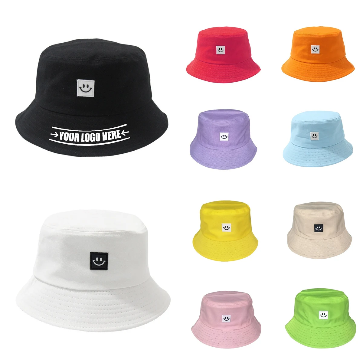 Cotton Bucket Hat With Smile Label 1