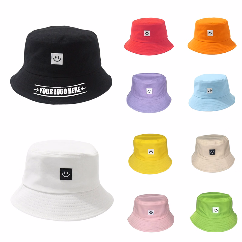 Cotton Bucket Hat With Smile Label