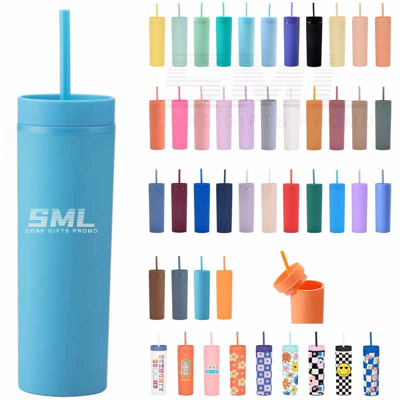 16 oz Colored Plastic Tumblers with Lids and Straws