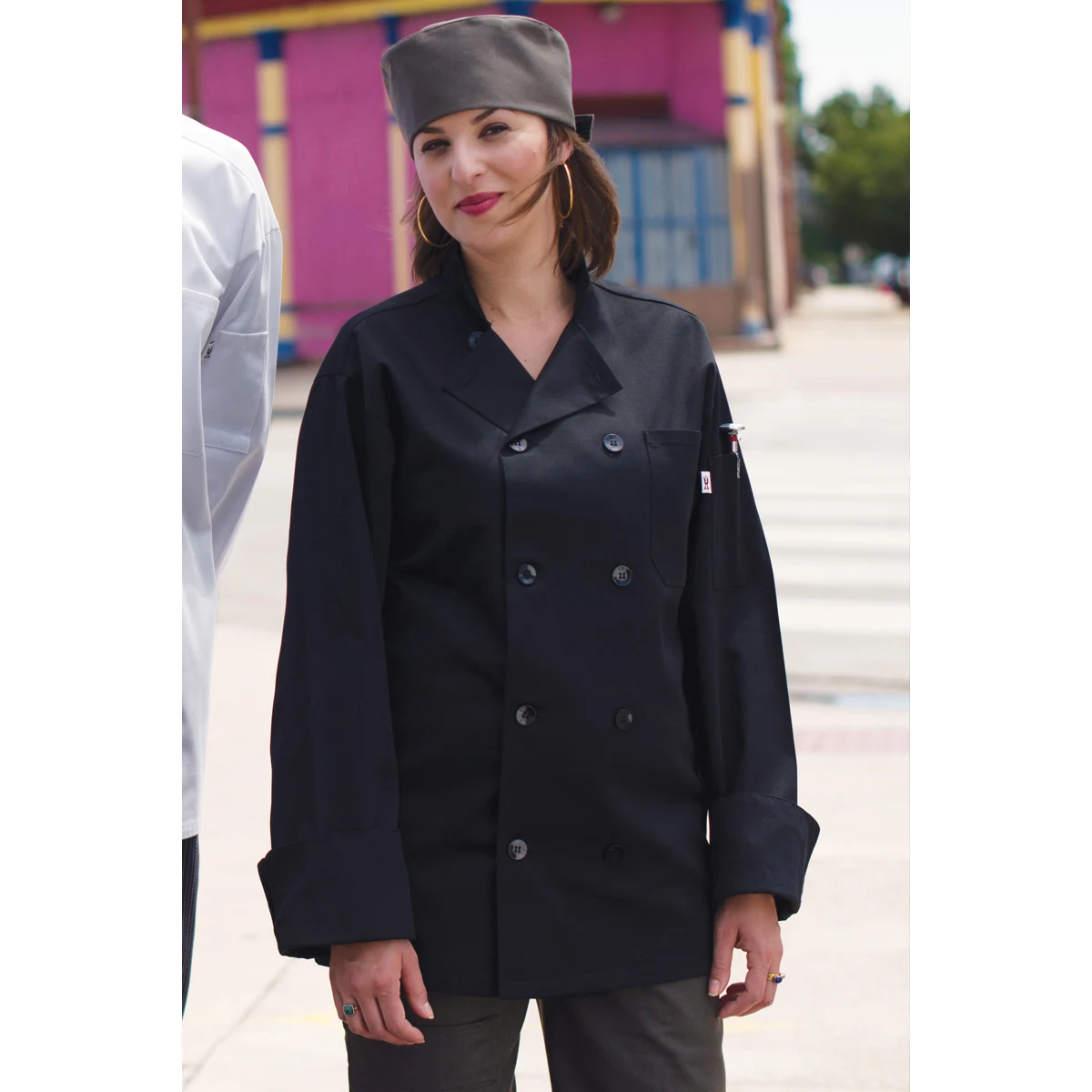 Classic 10 Button Chef Coat, Black 2XL-3XL 1