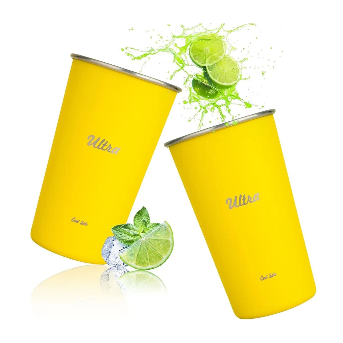 Stackable Stainless Steel Cups 17oz, Stainless Steel Drinking Cups, Yellow Pint Cup, Premium Metal 1