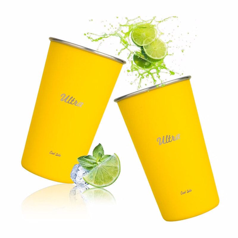 Stackable Stainless Steel Cups 17oz, Stainless Steel Drinking Cups, Yellow Pint Cup, Premium Metal