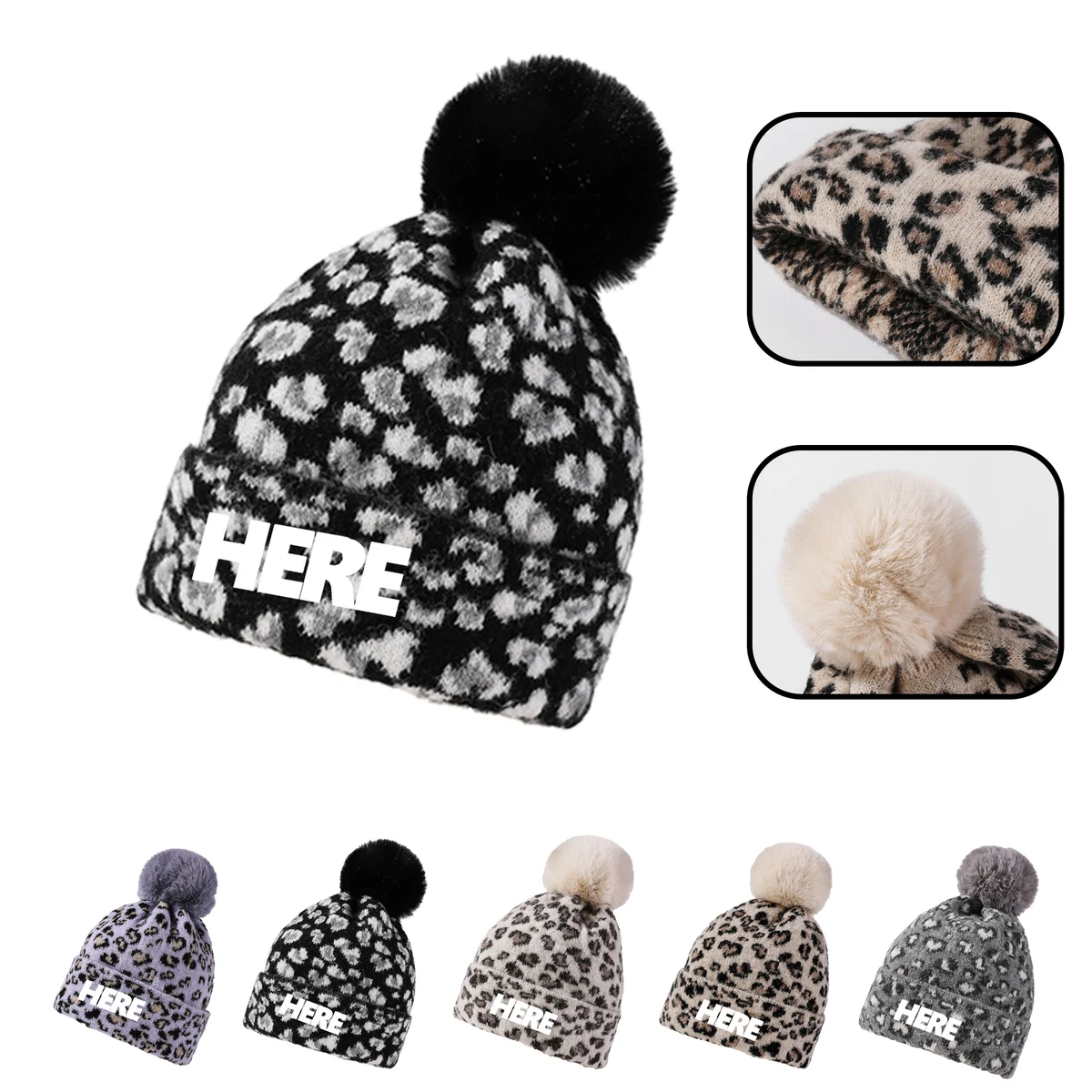 MOQ 20 PCS Leopard Print Pom Hat 1