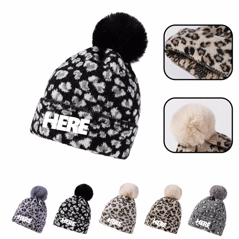 MOQ 20 PCS Leopard Print Pom Hat