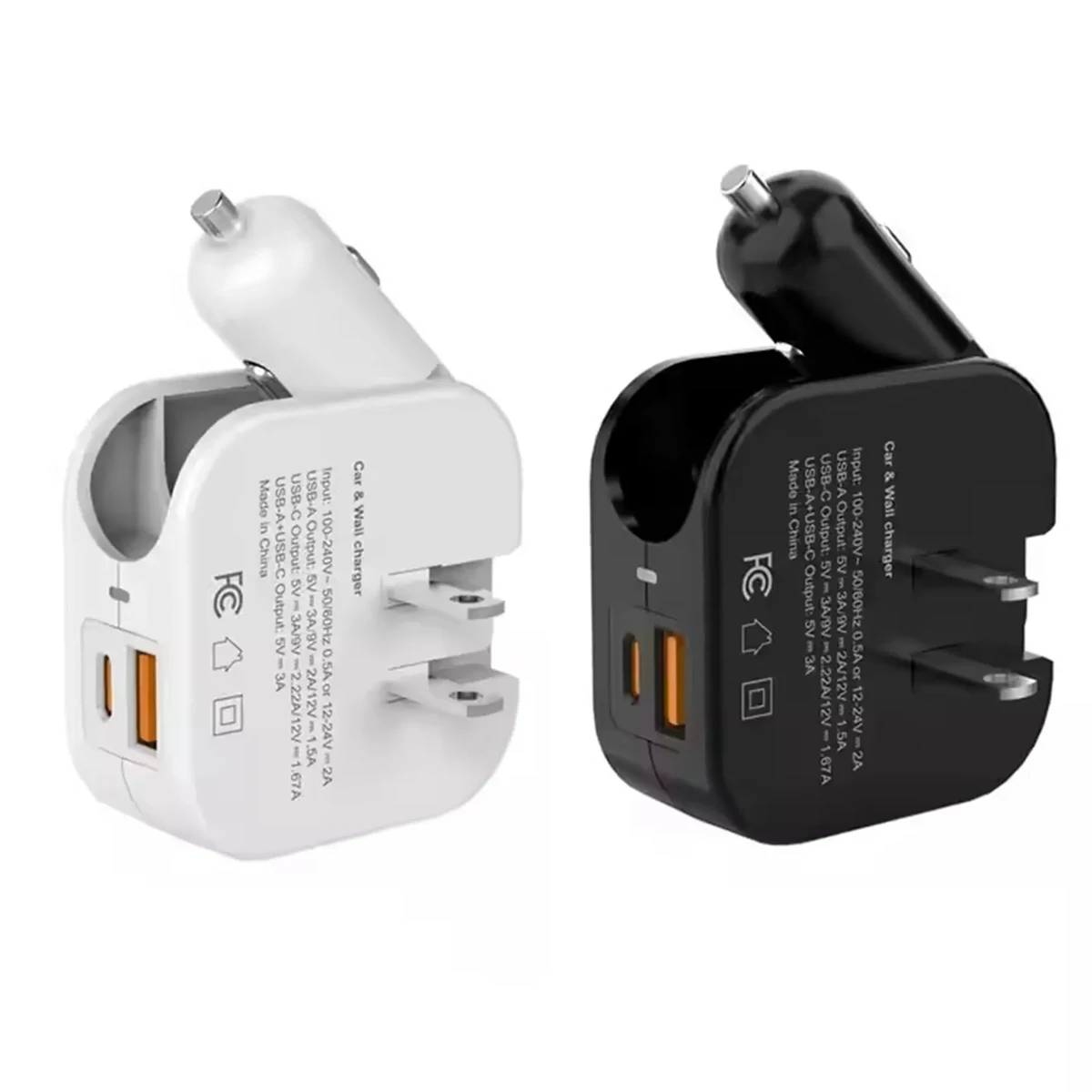 2-in-1 Portable USB Car Charger with Foldable Plug 1