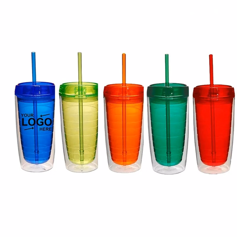 15 Oz Double Wall Reusable Tumbler Cup With Straw Lid