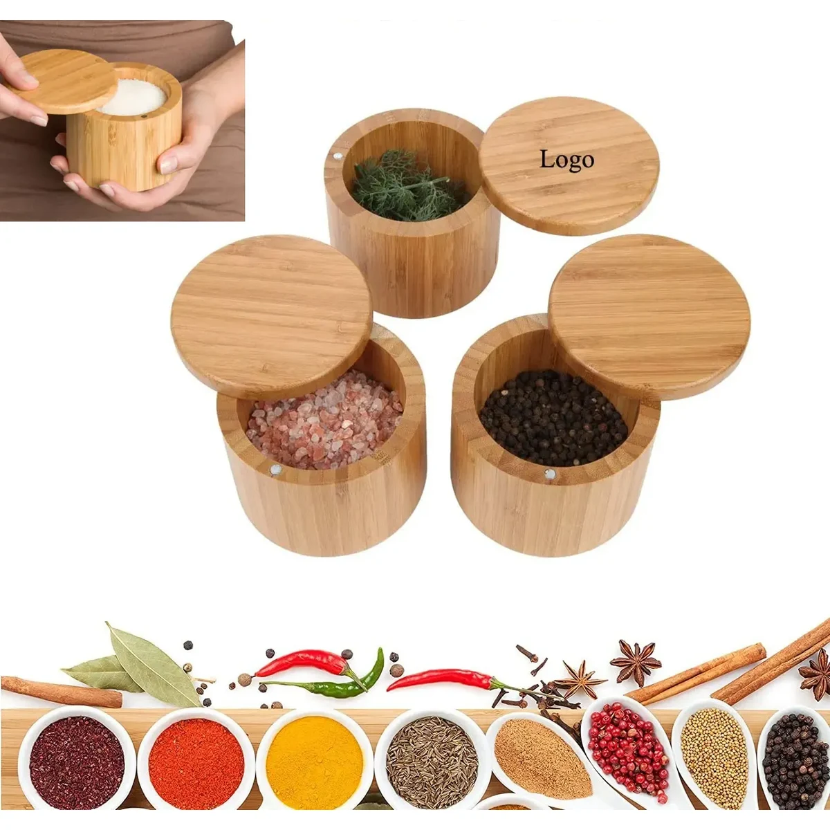 Bamboo Storage Box with Magnetic Swivel Lid Organizer 1