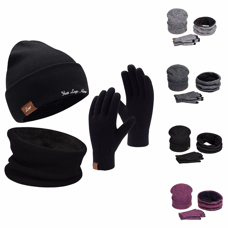 Warm Beanie Hat Touchscreen Gloves Scarf Set