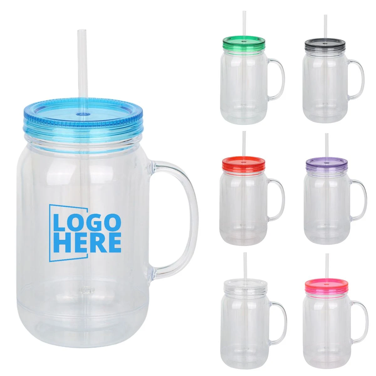 22oz Double Wall Mason Jar with Straw 1