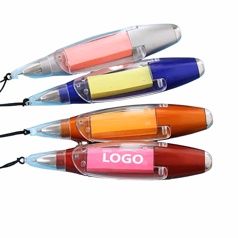 LED Ballpoint Pen with Sticky Notes & Lanyard