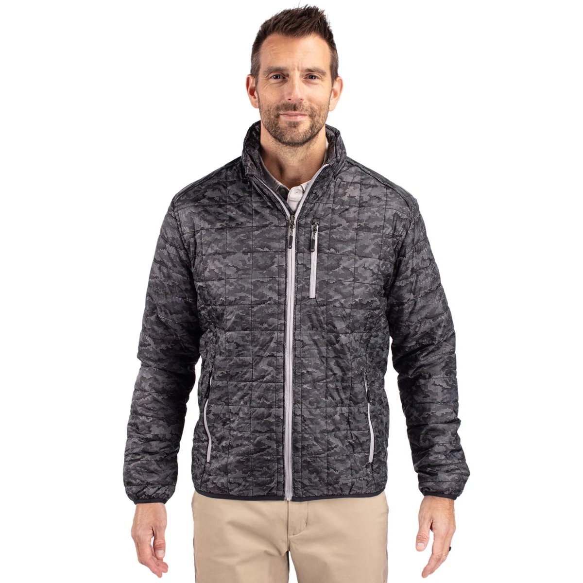 Cutter & Buck Rainier Recycled Insulated Printed Puffer Mens Full Zip Jacket 1