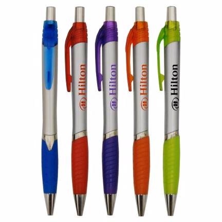 Union Printed "Lucky" Silver Clicker Pen w/ Colored Trim