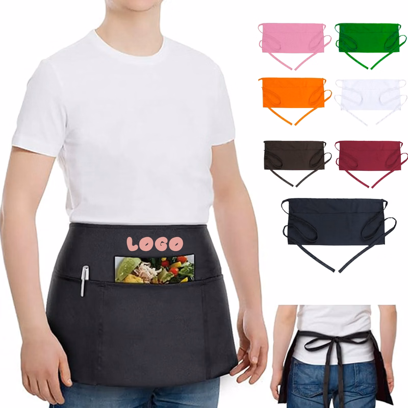 MOQ 20 Multi Pocket Waist Apron Adjustable Server Work