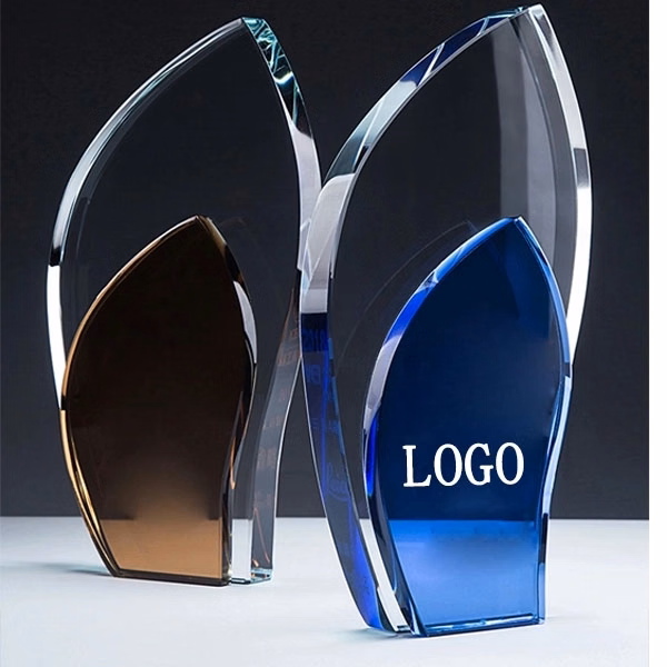 Two-layer Leaf shaped Crystal Trophy Award