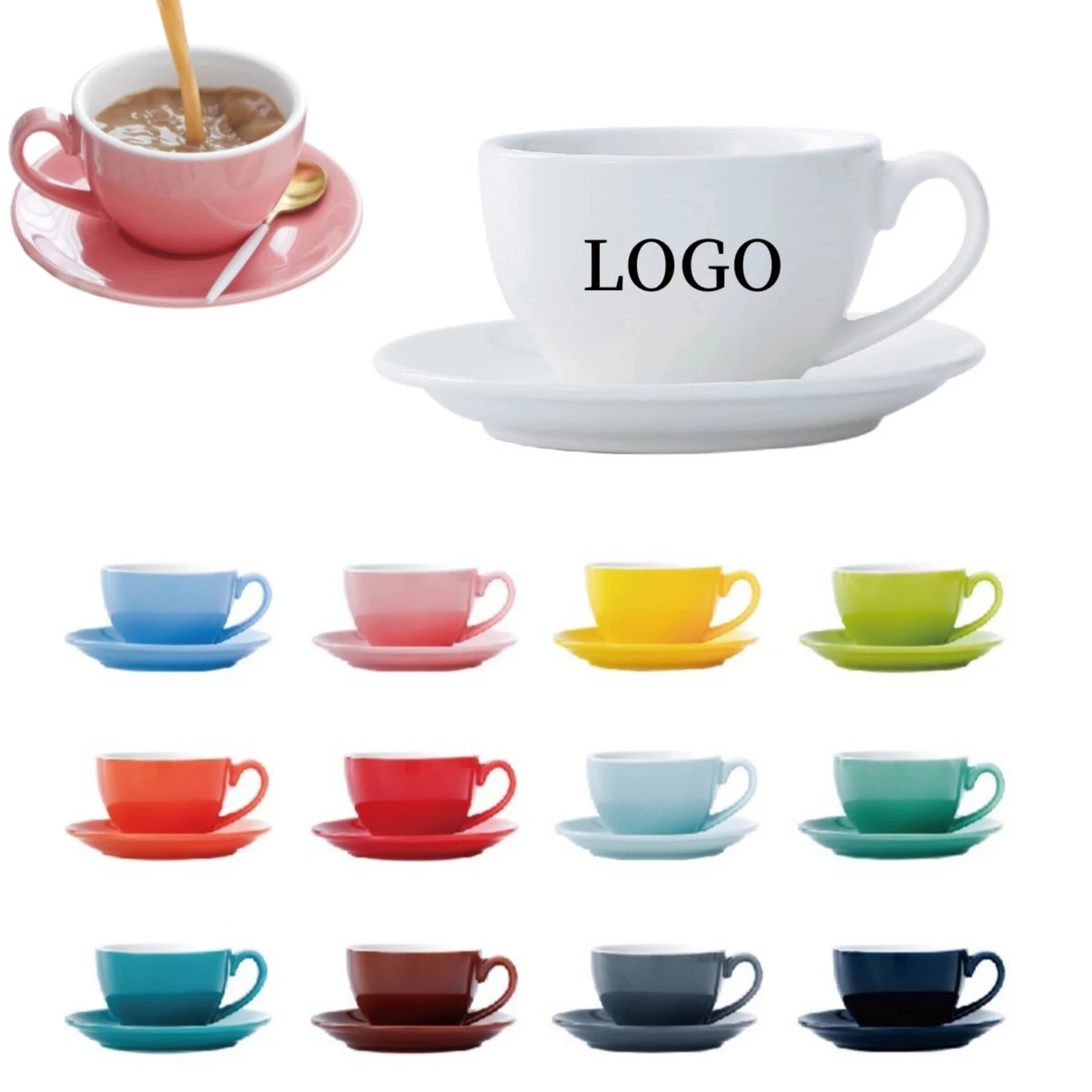 7.4 Oz Ceramic Coffee Cup with Saucer 1