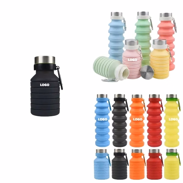Collapsible Silicone Water Bottle with Carabiner Clip