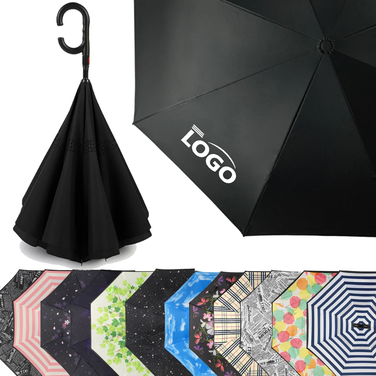 Fold C-Shaped Handle Reverse Umbrella Inverted Double Layer 1