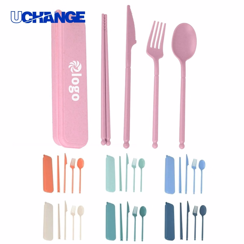 Wheat Straw Cutlery Set with Case for Travel