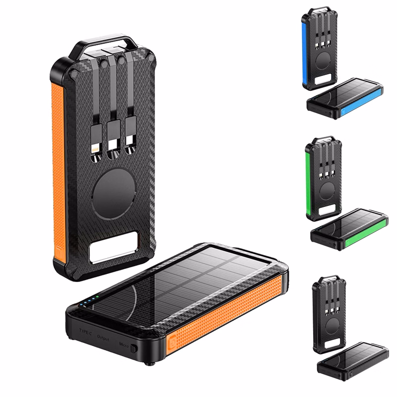 Solar Power Bank and Wireless Charger Built-in Cable