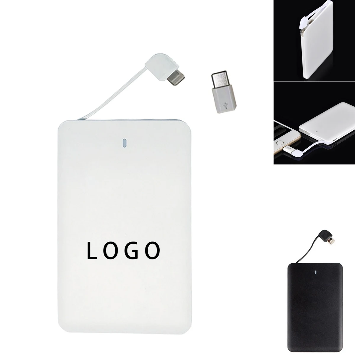 2500mAh Slim Portable Power Bank With Built In Cable 1