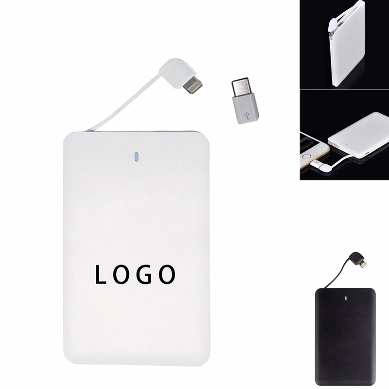 2500mAh Slim Portable Power Bank With Built In Cable