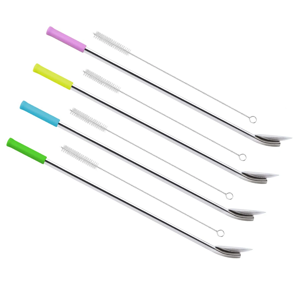 Metal Straw Spoon Stirrer and Cleaning Brush Set 1