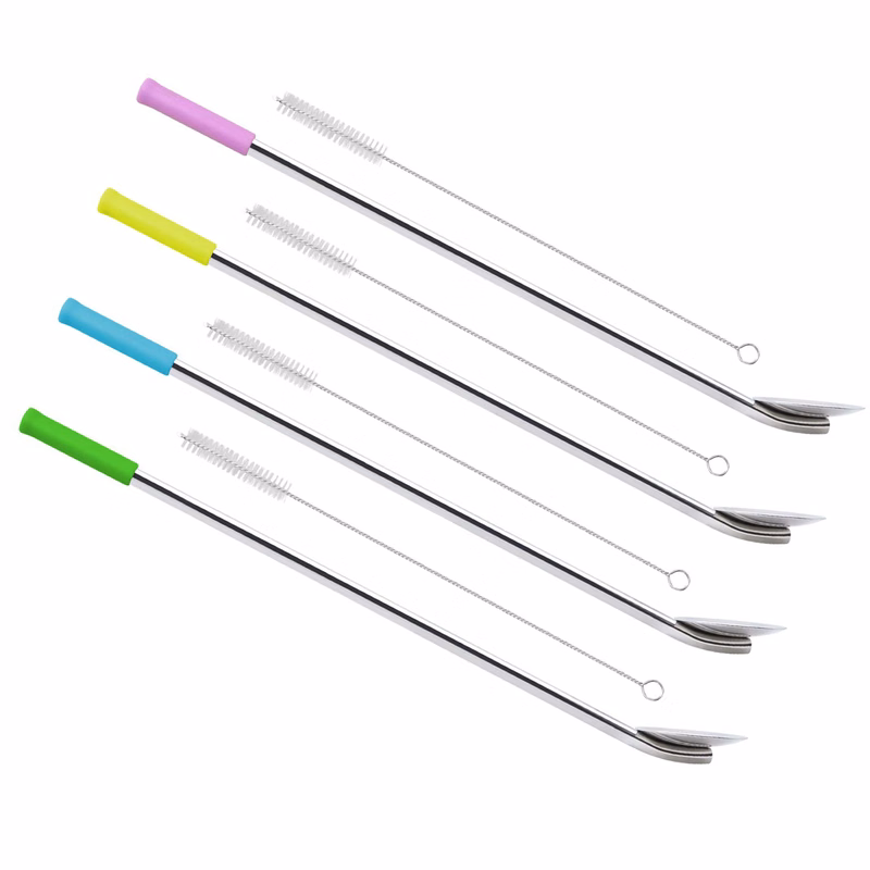 Metal Straw Spoon Stirrer and Cleaning Brush Set
