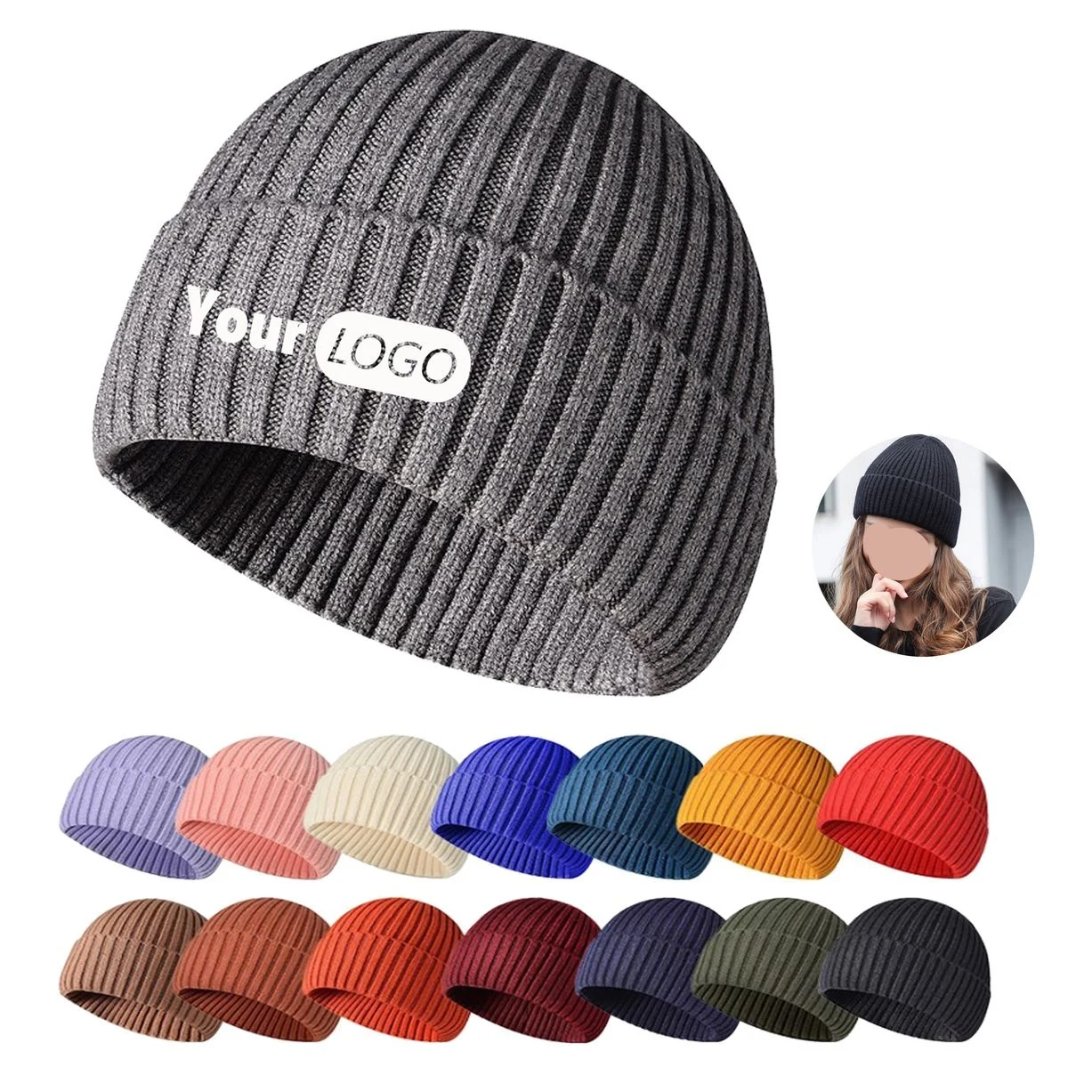 Rib Knit Winter Hat Head Cover For Outdoor Activity 1