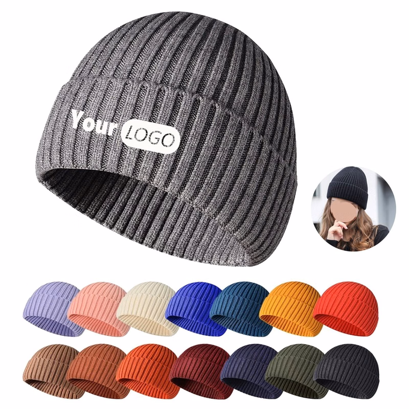 Rib Knit Winter Hat Head Cover For Outdoor Activity