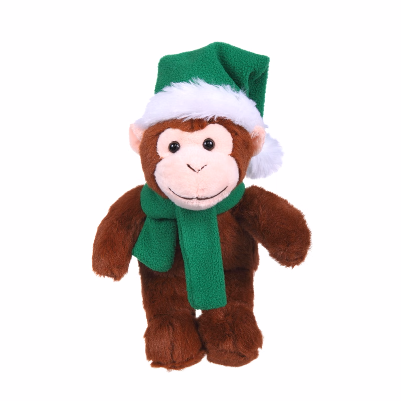 Soft Plush Stuffed Monkey with Christmas Hat and Scarf