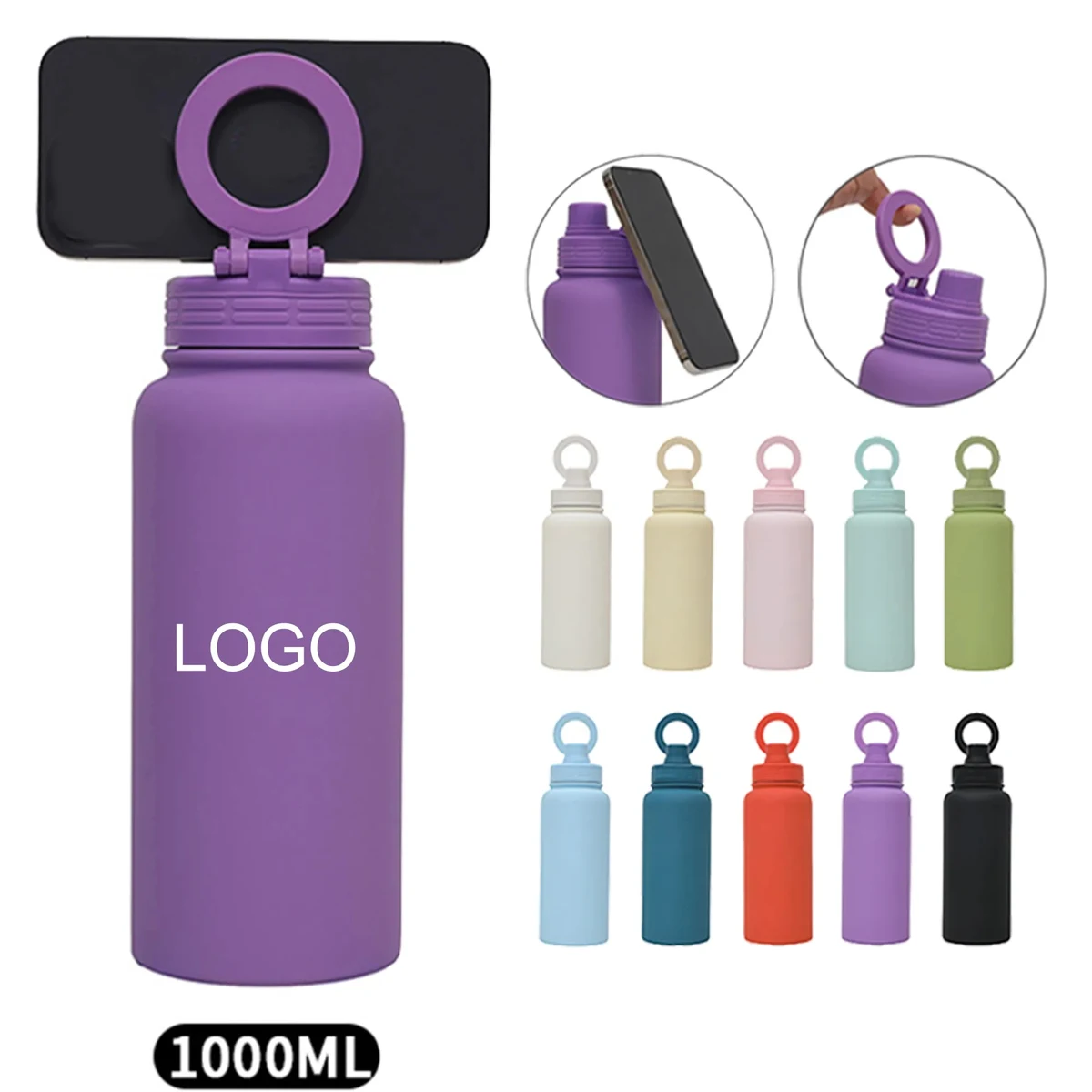 1L Insulated Water Bottle with Phone Holder 1