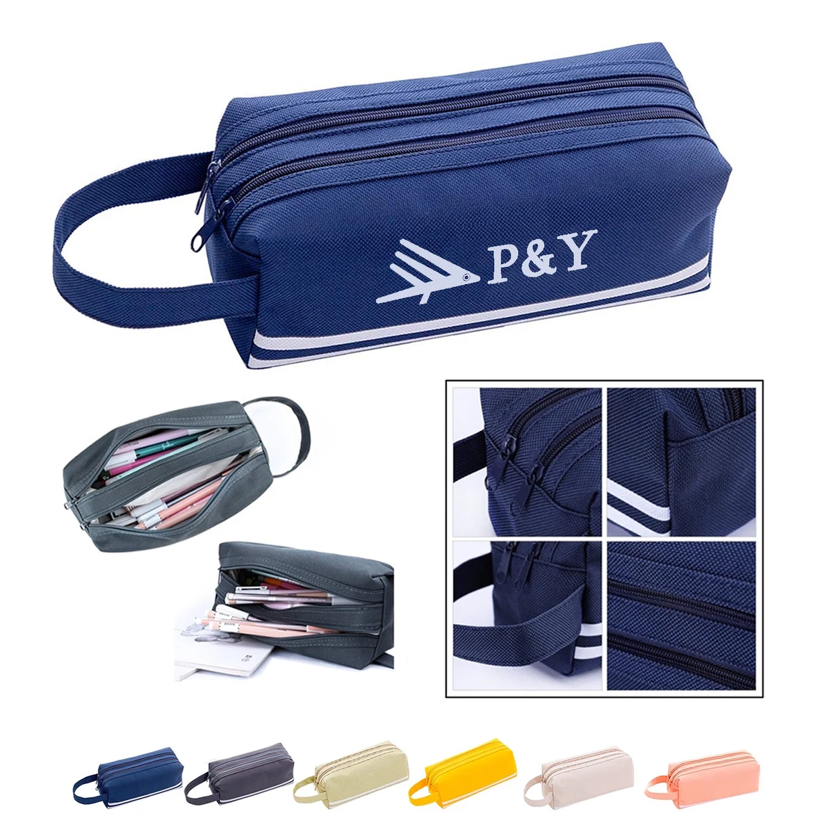 Double Layer Zippered Oxford Pencil Bag 1