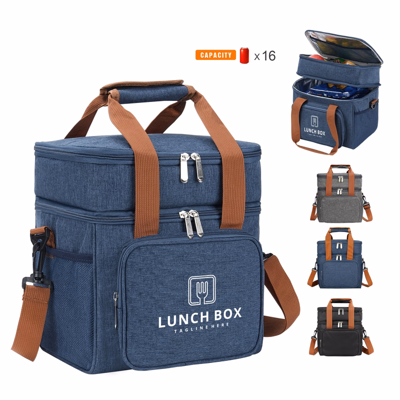 Double Deck Insulated Lunch Bag W/Adjustable Shoulder Strap
