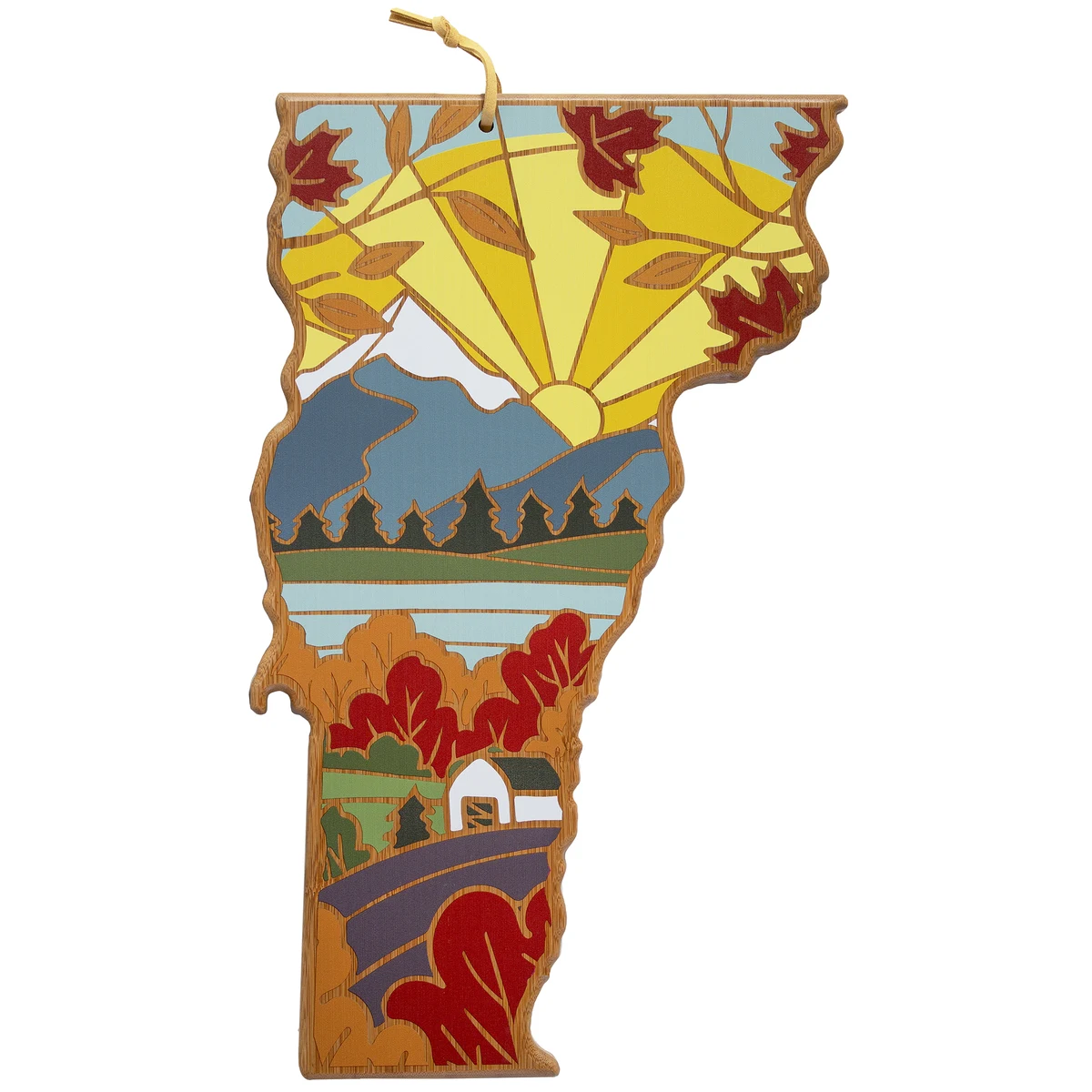 Vermont State Shaped Serving and Cutting Board with Artwork by Summer Stokes 1