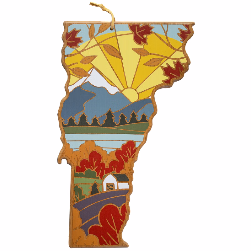 Vermont State Shaped Serving and Cutting Board with Artwork by Summer Stokes