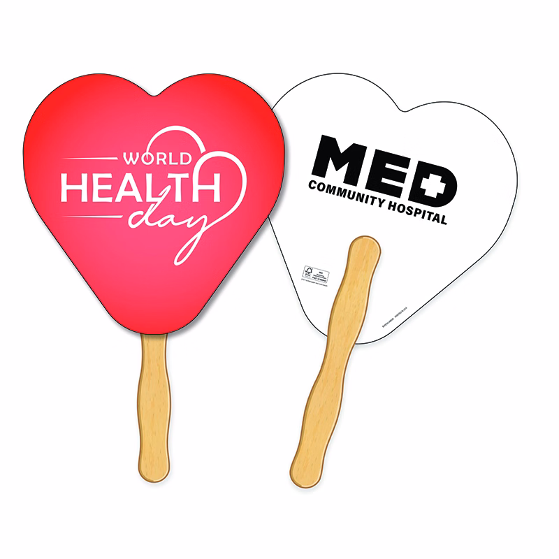 HAND FANS - Full Color, Heart Shaped Hand Fan
