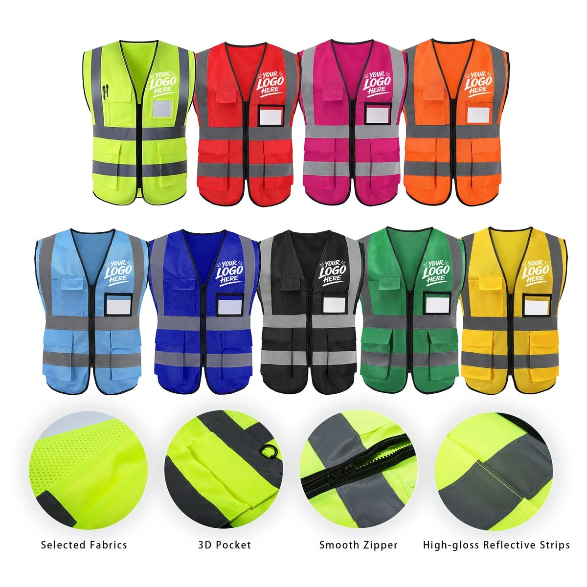 High Visibility Reflective Safety Vest Zipper Pocket 1