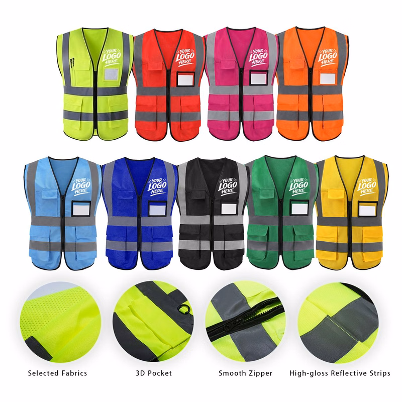 High Visibility Reflective Safety Vest Zipper Pocket