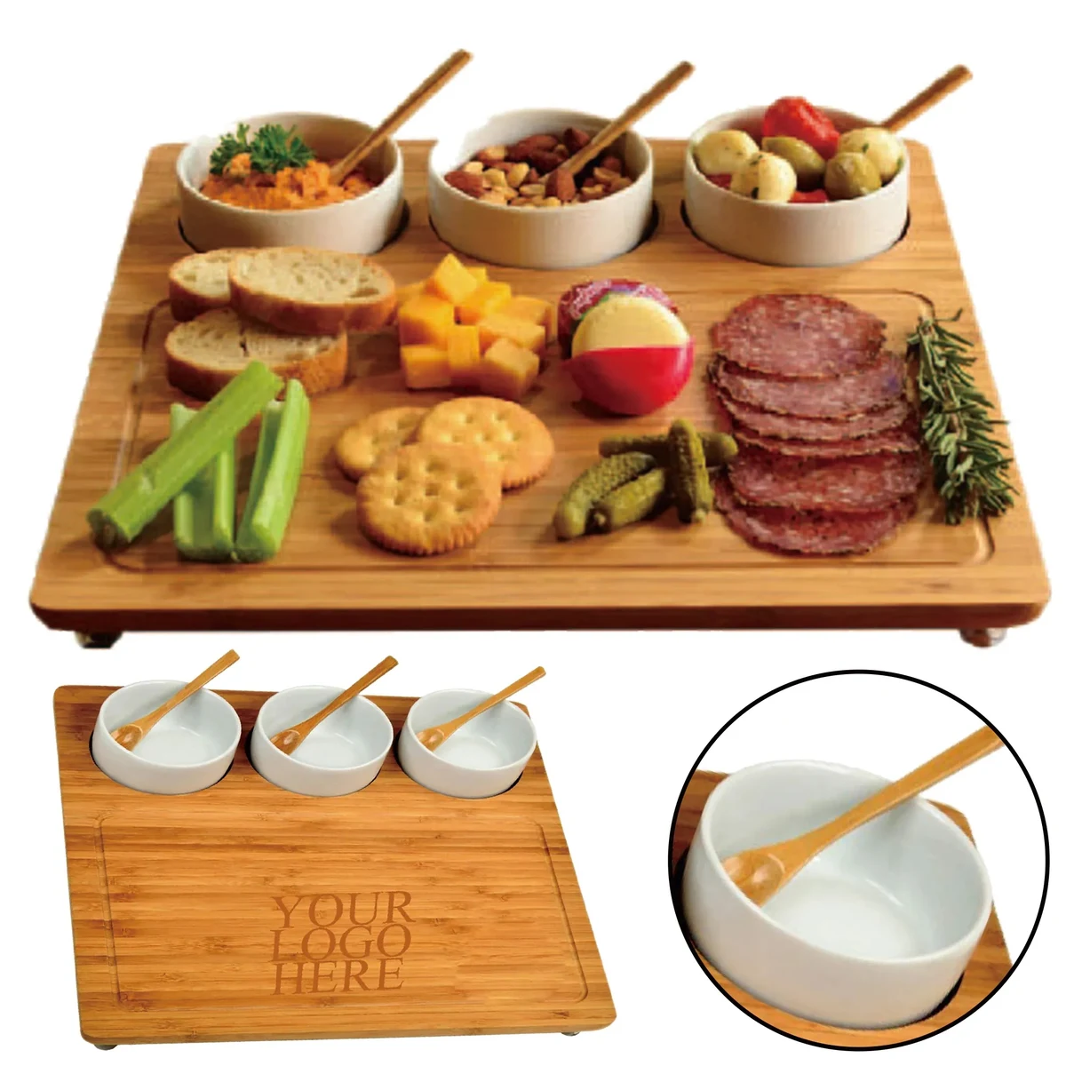Custom Printed Bamboo Serving Tray With Ceramic Bowl 1