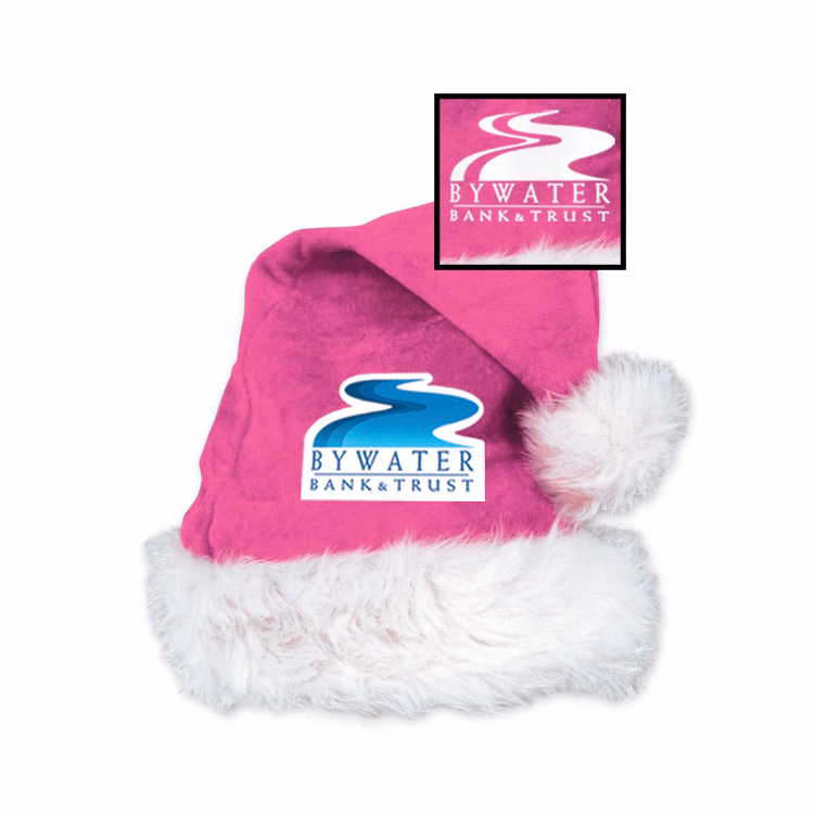 Pink Velvet Santa Hat w/ Plush Trim w/ Custom Direct Screen Print