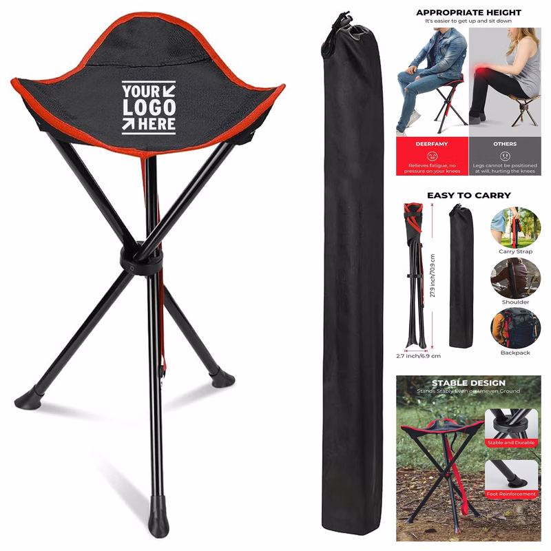 Folding Camping Stool Portable 3 Legs Tall Slacker Chair Tripod Seat With Storage Bag