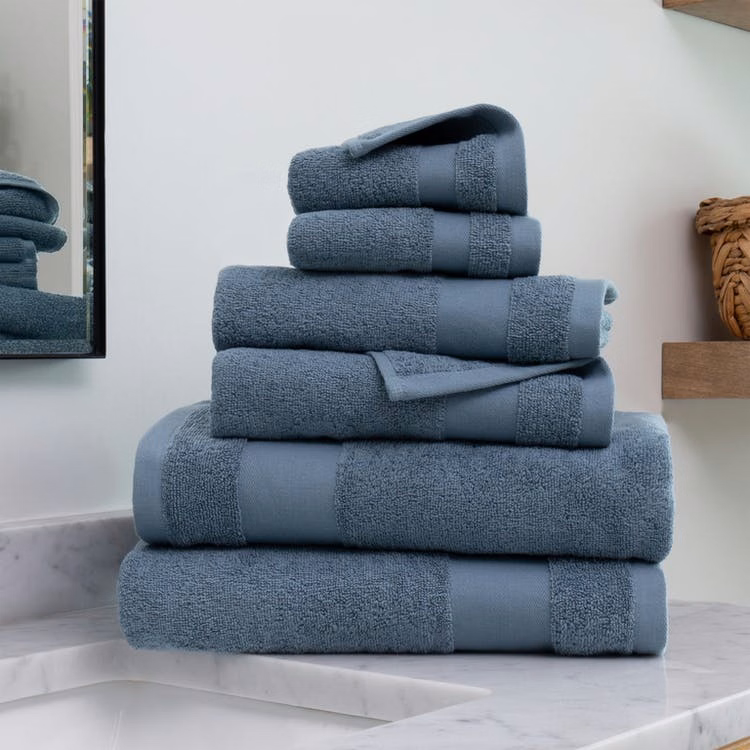 Bath Towel Sets - Light Blue 6 Piece 100% Cotton Ultra Soft