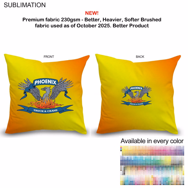 Sublimated Large Throw Cushion, 16x16, Invisible Zipper Closure, Removable insert, Cover is washable