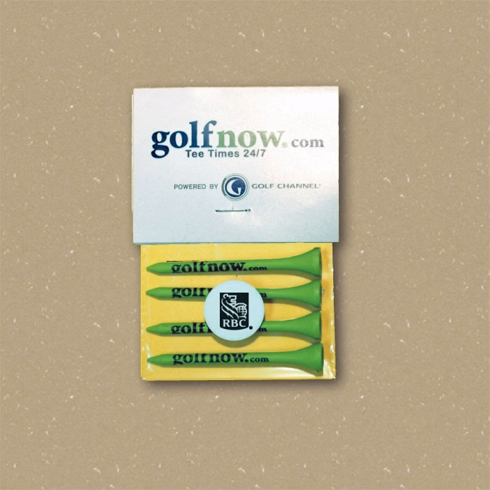 Headcard Golf Tee Poly Bag Pack w/ Four 2 3/4" Tees & 1 Marker
