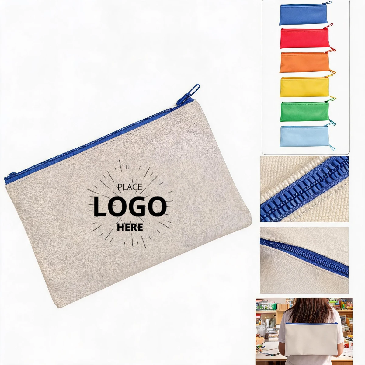 Multi Color Zipper Canvas Student Pencil Pouch 1