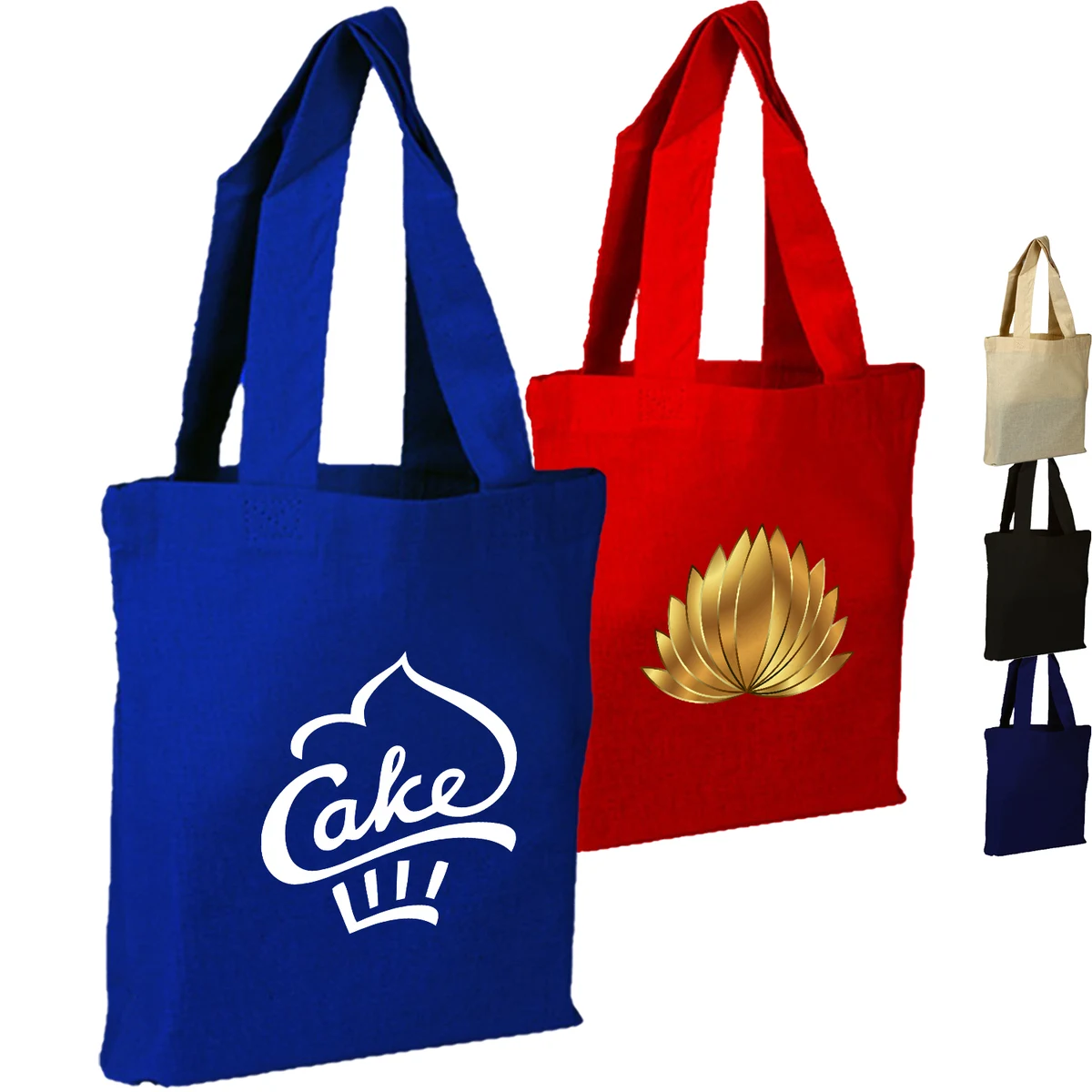 100% Cotton Canvas Sheeting Medium Tote Bag w/ Mini Gusset USA Decorated (9" x 11") 1