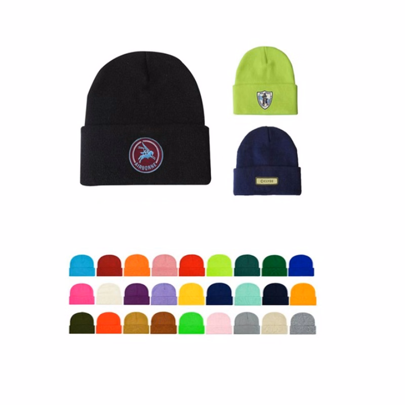 Knit Cuff Beanie with Woven Patch