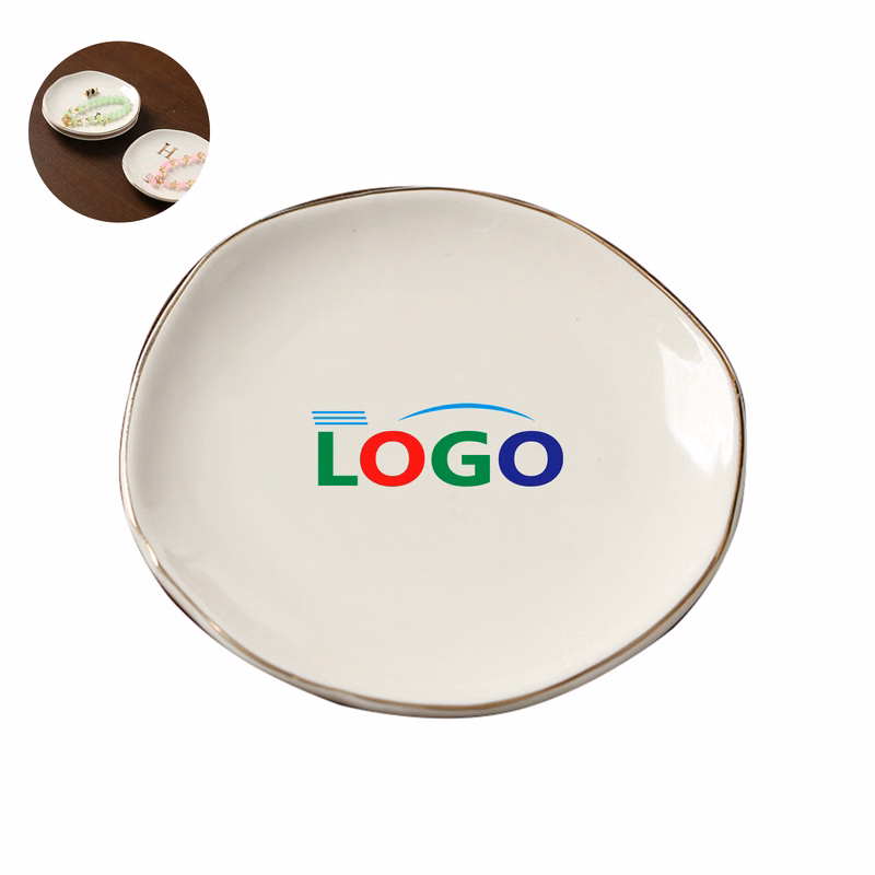 Ceramic Jewelry Dish with Gold Rim