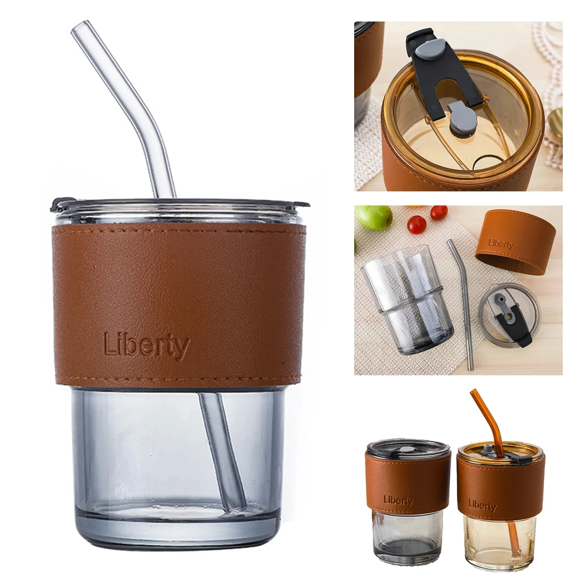 15Oz Glass Insulated Travel Tumblers With Lid And Straw 1