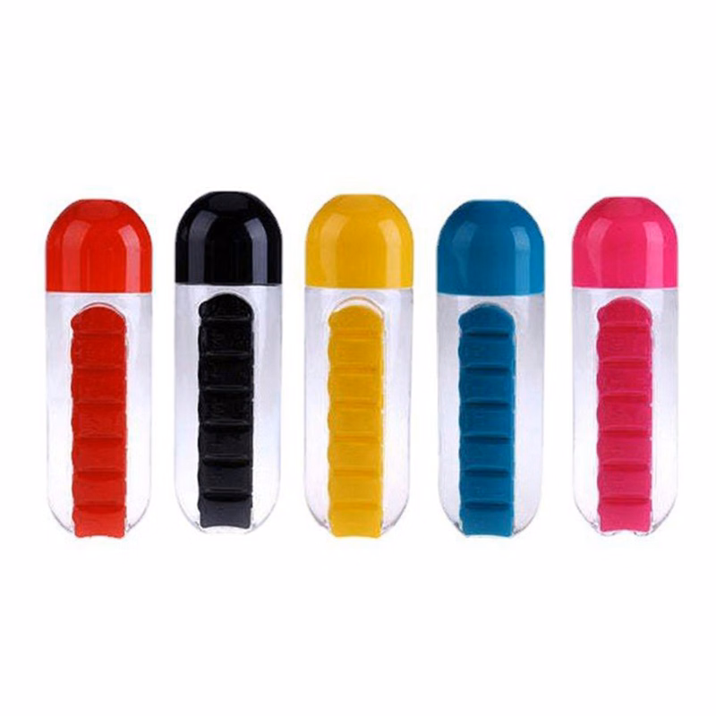 Plastic Water Bottle With Pill Organizer